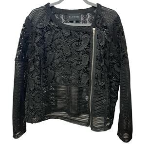Eloquii Crochet Lace Moto Jacket Size 16 Black Asymmetrical Zip Up Casual Sheer